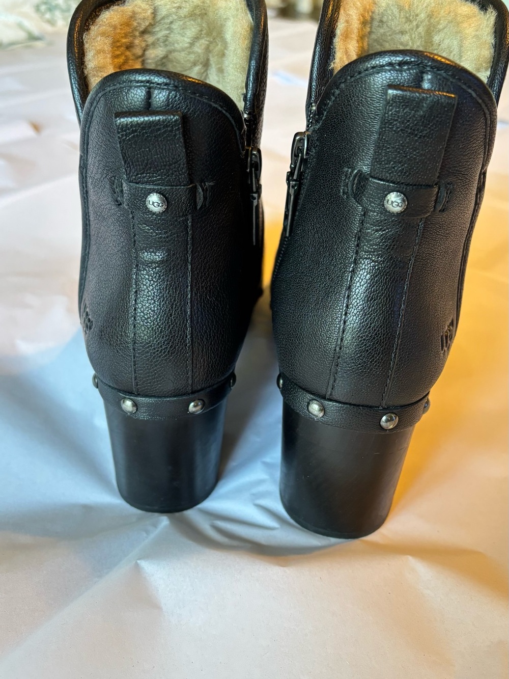 UGG Black Stud-Trim Leather Ankle Heeled Boots - Picture 5 of 9